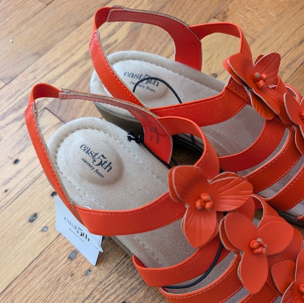 NWT East 5th Bright Orange Ister Floral Strappy Sandals - Picture 5 of 8